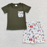 BSSO0131 Farm Cow House Green Boy's Shorts Set