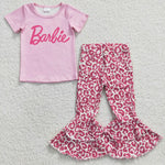 GSPO0556 Fashion Barbie Pink Leopard Jeans 2 Pcs Girl's Set
