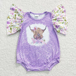 SR0118 Fashion Cow Flower Purple Baby Girl's Romper