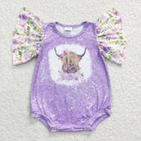 SR0118 Fashion Cow Flower Purple Baby Girl's Romper