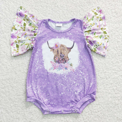 SR0118 Fashion Cow Flower Purple Baby Girl's Romper