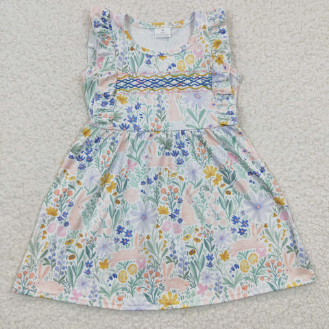 GSD0272 Easter Embroidery Rabbit Flower Floral Girl's Dress