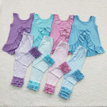 GSPO0505 Blue Stripe Bow Ruffles Cute Girl's Set