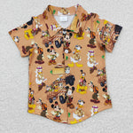 BT0155 Cartoon Brown Dog Short Sleeves Buttons Boy's Shirt