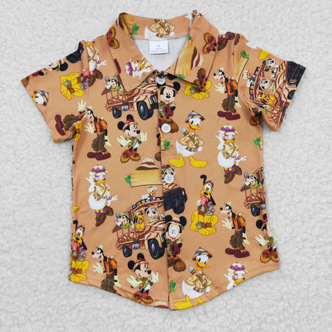 BT0155 Cartoon Brown Dog Short Sleeves Buttons Boy's Shirt