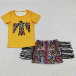 GSD0287 Western Yellow Tassel Skirt Girl's Set