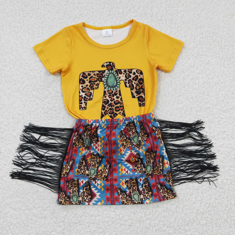 GSD0287 Western Yellow Tassel Skirt Girl's Set