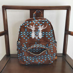 BA0048 Fashion Western Brown Skull Bull Backpack Bag