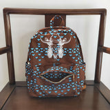 BA0048 Fashion Western Brown Skull Bull Backpack Bag