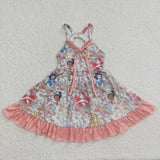 GSD0284 Summer Pink Flower Floral Princess Cute Girl's Dress