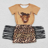 GSD0301 Fashion Cow Leopard Tassel Skirt Girl's Set