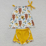 GSSO0207 Sunflower Cow Yellow Girl's Shorts Set