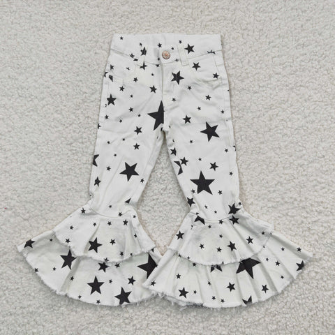 P0068 Fashion White Star Jeans Denim Flared Girl's Pants