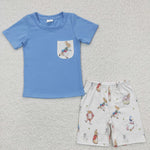 BSSO0115 Easter Cartoon Rabbit Blue Boy's Shorts Set