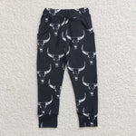 P0091 Skull Bull Black Casual Trousers Pants