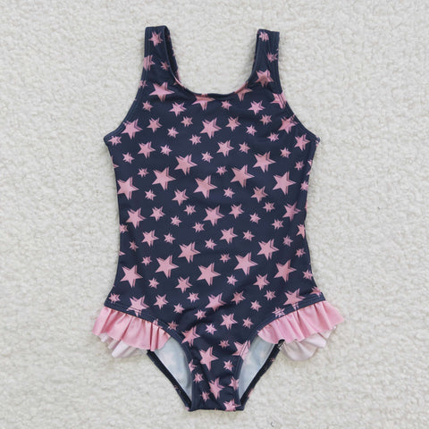 S0048 Star Pink Fashion Girl's Swimsuit Onesie