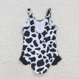 S0051 Leopard Black Fashion Girl's Swimsuit Onesie