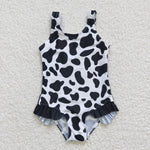 S0051 Leopard Black Fashion Girl's Swimsuit Onesie