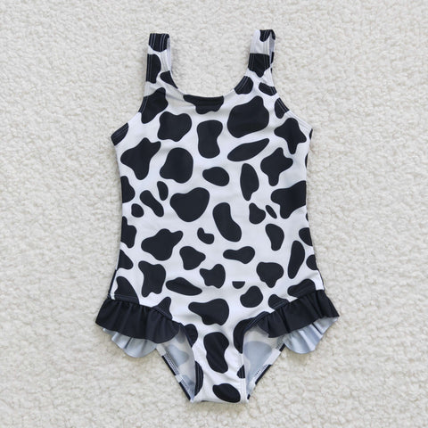 S0051 Leopard Black Fashion Girl's Swimsuit Onesie