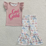 GSPO0479 God is Good Pink Rainbow Girl's Set