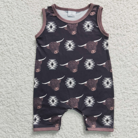 SR0284 Western Cow Black Baby Boy's Romper