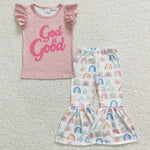 GSPO0479 God is Good Pink Rainbow Girl's Set