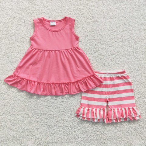 SALE C10-16 Pink Stripe Sleeveless Girl's Shorts Set