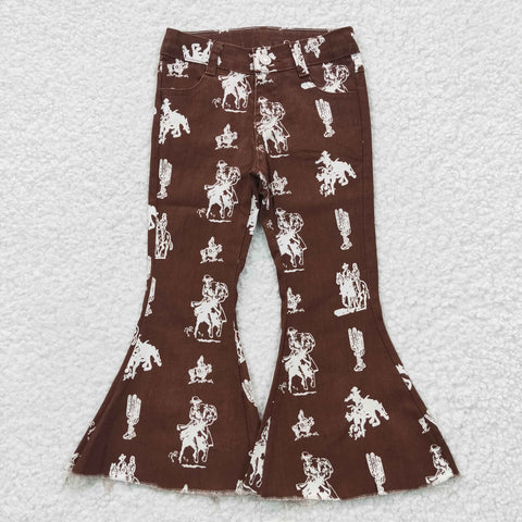 P0076 New Fashion Western Brown Denim Flared Girl's Pants