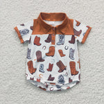 SR0221 Western Boots Polo Cute Baby Boy's Romper