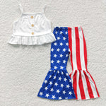 GSPO0480 National day Flag Star Fashion Girl's Set Ribbed Milk silk