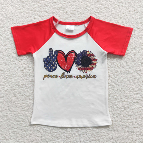 GT0108  Peace Love America Red Girl's Shirt Top