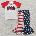 GSPO0567 Fashion Peace Love America Red Jeans 2 Pcs Girl's Set