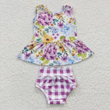 GBO0086 Flower Purple Plaid Girl's Bummie Set