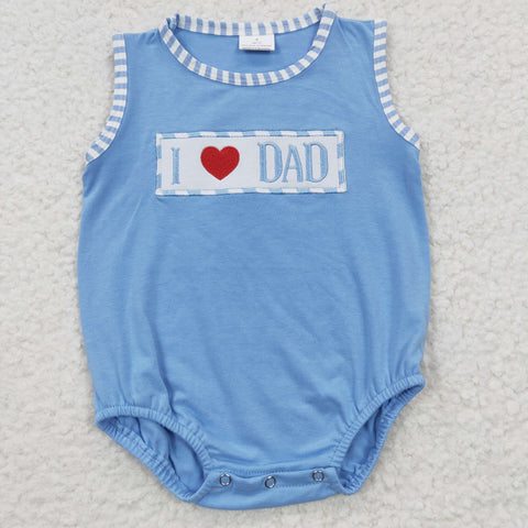 SR0236 Embroidery I love dad Sky Blue Stripe Baby Boy's Romper