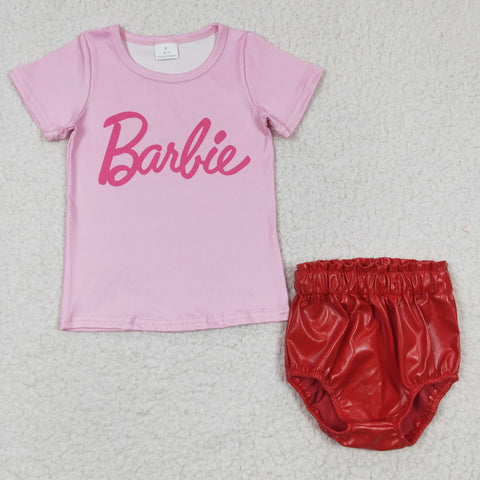 New Barbie Pink Red Leather 2 pcs Girl's Bummie Set