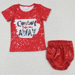 GBO0133 New Cowby take me away Red Leather 2 pcs Girl's Bummie Set