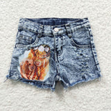 SS0024 Summer Kids Fashion Washed Blue Cow Ruffles Denim Girl's Shorts