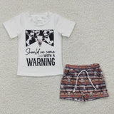 BSSO0210 Warning Western Skull Bull Boy's Shorts Set