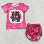 GBO0135 Western Pink Leather 2 pcs Girl's Bummie Set