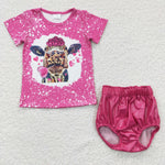 GBO0138 Cow Love Pink Leather 2 pcs Girl's Bummie Set