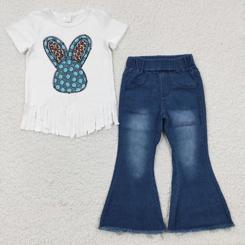 GSPO0576 Western Bunny Denim Blue Jeans 2 Pcs Girl's Set