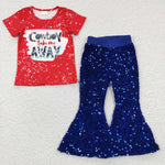 GSPO0573 Cowboy take me away Sequin Blue Girl's Set