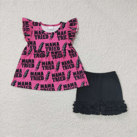 SALE GSSO0199 MAMA TRIED Pink Girl's Shorts Set