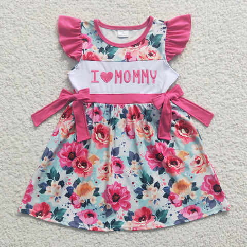 GSD0263 Embroidery I love MOMMY Flower Hot Pink Girl's Dress