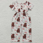 SR0227 Cow Flower Girl's Jumpsuit