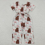 SR0227 Cow Flower Girl's Jumpsuit