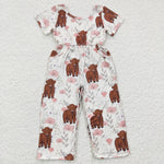 SR0227 Cow Flower Girl's Jumpsuit