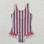 S0049 Stripe Fashion Girl's Swimsuit Onesie