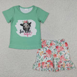 SALE C4-16 Say what heifei Green Flower Girl Shorts Set