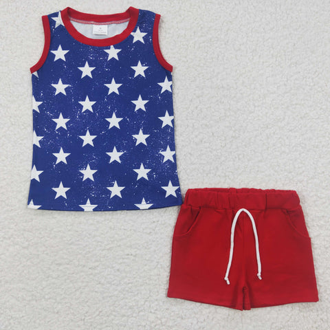 BSSO0220 National day Star Blue Red Boy's Shorts Set